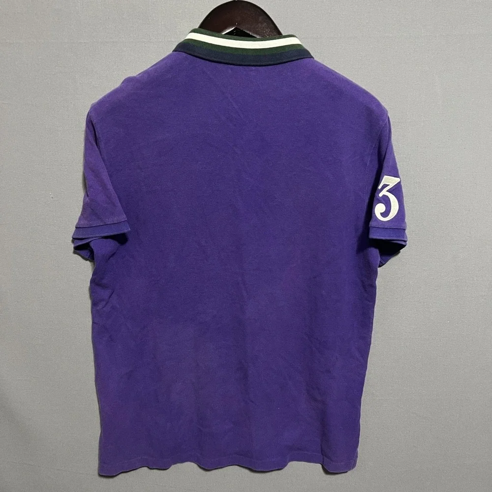 Polo Ralph Lauren Polo Shirt Mens L Purple Custom Slim Fit Big Pony 3 Striped